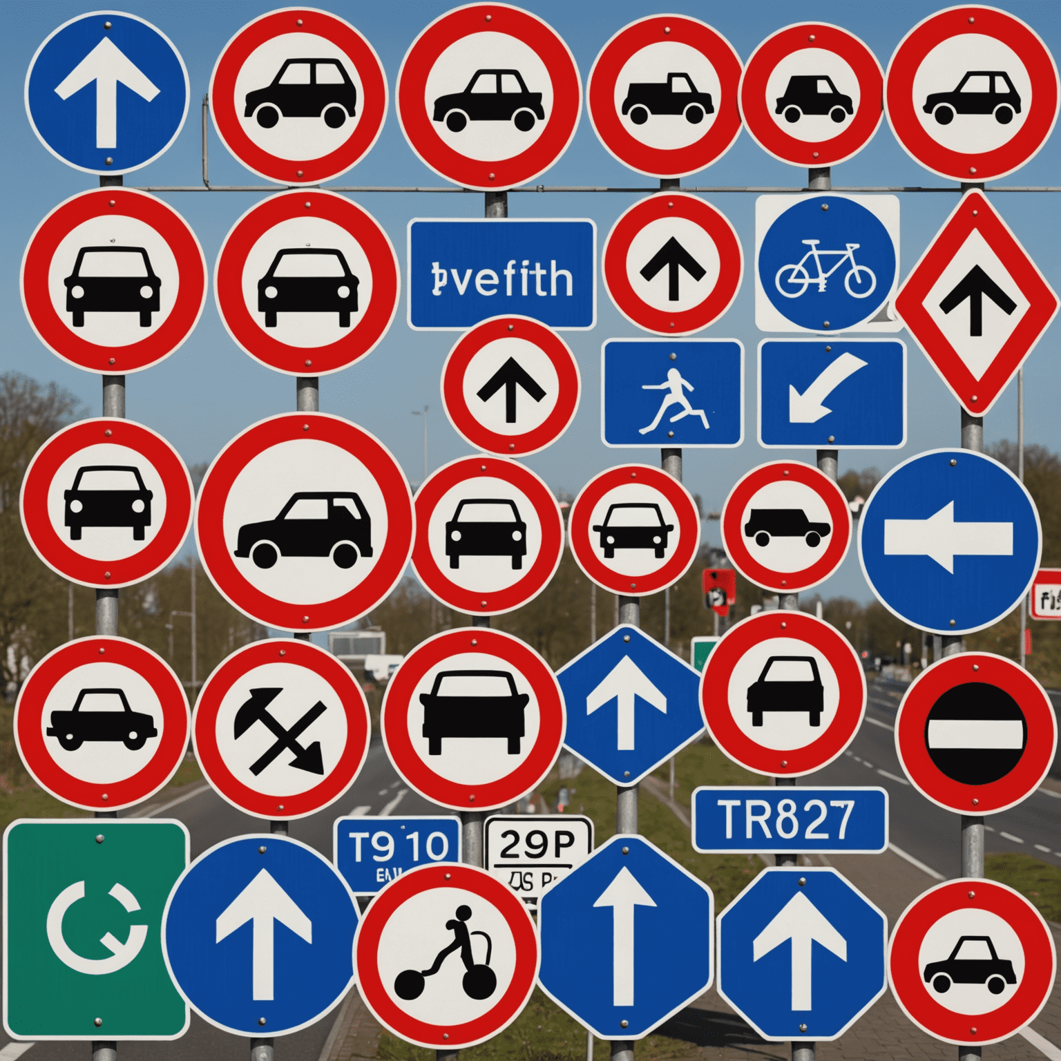 Een collage van Nederlandse verkeersborden met enkele nieuwe borden die de recente wetswijzigingen weerspiegelen